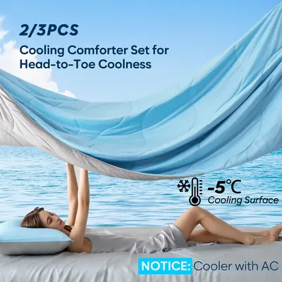 DOWNCOOL 2/3PCS Cooling Comforter Set with Pillowcases Double-Sided Q-Max>0.04 Arc-Chill Duvet for Hot Sleepers Breathable Su...