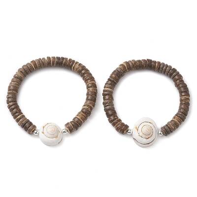 Natural Coconut Rondelle Beaded Stretch Bracelets
