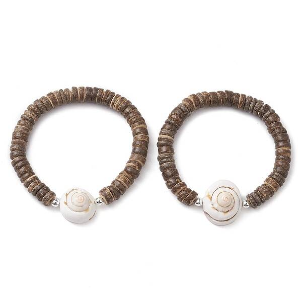 Natural Coconut Rondelle Beaded Stretch Bracelets