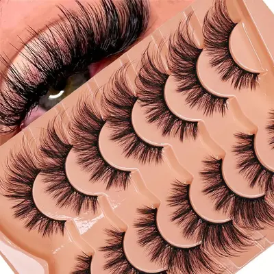 Cat Eye False Eyelashes for Summer Makeup, 7 Pairs Wispy Cluster Lashes, Natural Look Curl Eye Makeup Strip Lashes for Women ...