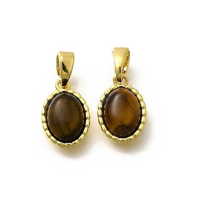 Brass Pave Natural Tiger Eye Oval Charms