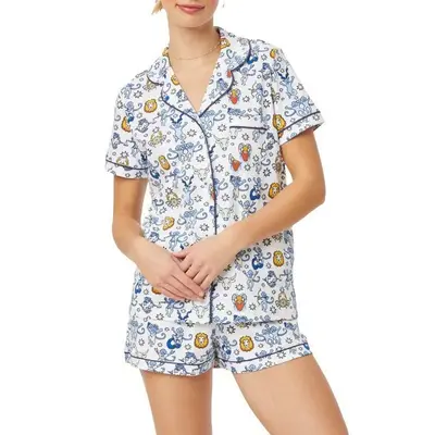 Womens Pajamas Set, 2PCS Button Down Vacation Monkey Beach Shorts Set Y2k Loungewear Pjs for Birthday Valentines Gift