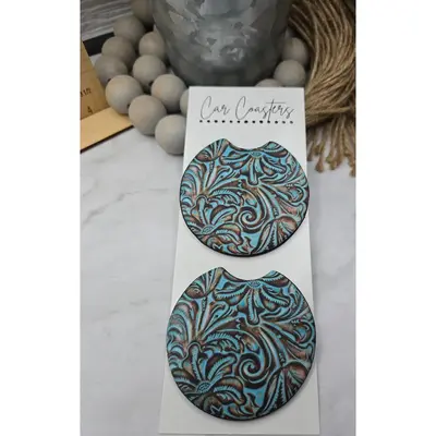 Leather Look Printed Car Coasters