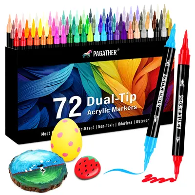 Acrylic Paint Markers, Dual Tip with Fine Tip and Brush Tip Pens for Stone, Wood, Calligraphy, Canvas, Ceramic, Metal, Glass,...