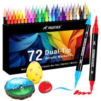 Acrylic Paint Markers, Dual Tip with Fine Tip and Brush Tip Pens for Stone, Wood, Calligraphy, Canvas, Ceramic, Metal, Glass,...
