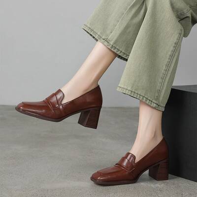 CHIKO Agueda Square Toe Block Heels Loafers Shoes
