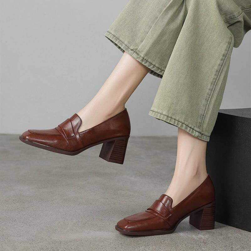 CHIKO Agueda Square Toe Block Heels Loafers Shoes