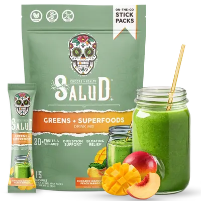 Salud 2-in-1 Greens Powder + Superfood Drink Mix Packets, 20+ Fruits and Veggies, Probiotics, Prebiotics, Supports Digestive ...