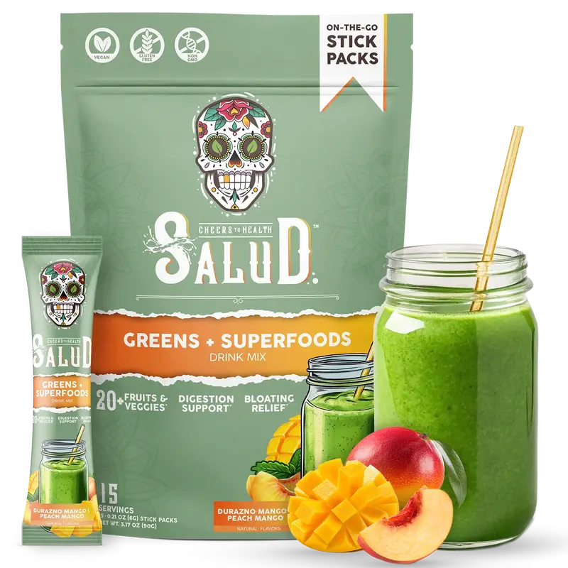 Salud 2-in-1 Greens Powder + Superfood Drink Mix Packets, 20+ Fruits and Veggies, Probiotics, Prebiotics, Supports Digestive ...