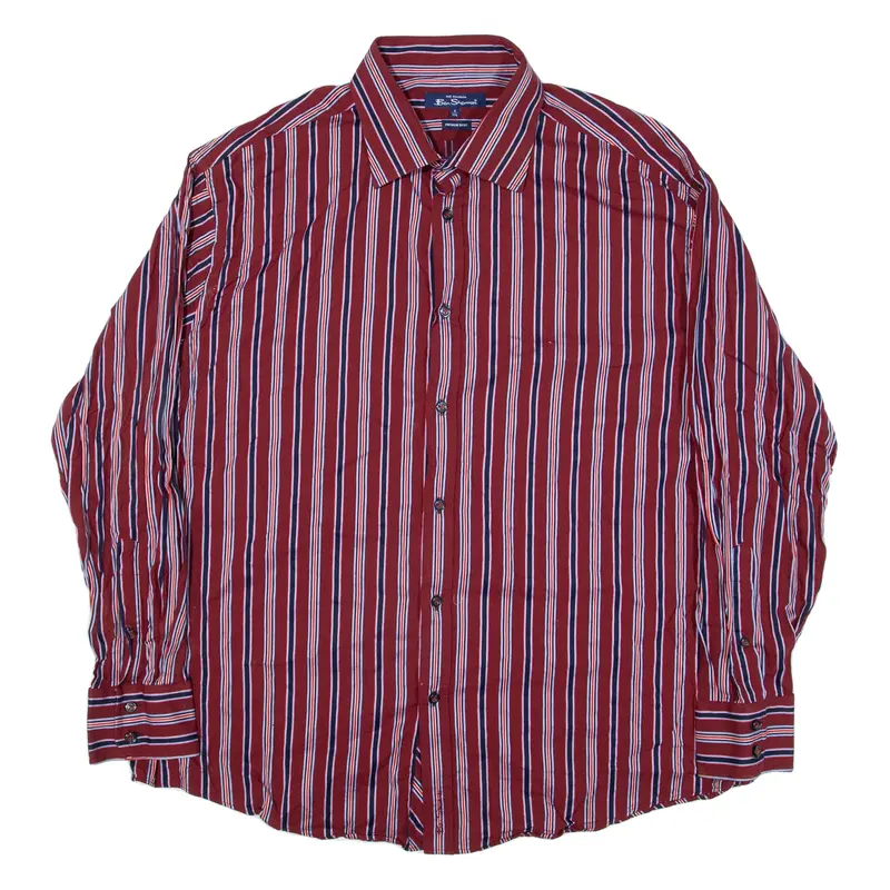 BEN SHERMAN Mens Shirt Red Striped Long Sleeve 2XL