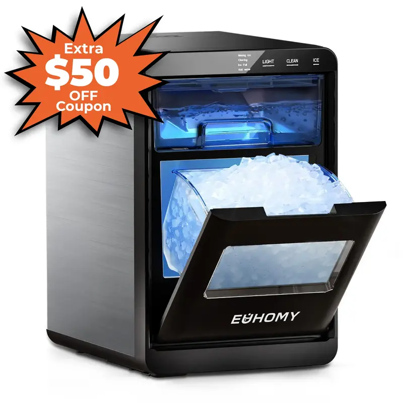 Euhomy【2025】Nugget Ice Maker Countertop, 44Lbs/24H Pebble Ice Maker Machine, Self-Cleaning Pellet Ice Machine with Ice Sc...