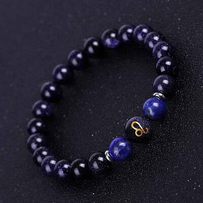 Leo Round Synthetic Blue Goldstone & Natural Lapis Lazuli Stretch Bracelets for Women Men