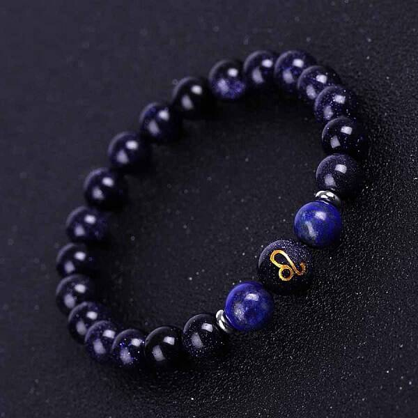 Leo Round Synthetic Blue Goldstone & Natural Lapis Lazuli Stretch Bracelets for Women Men