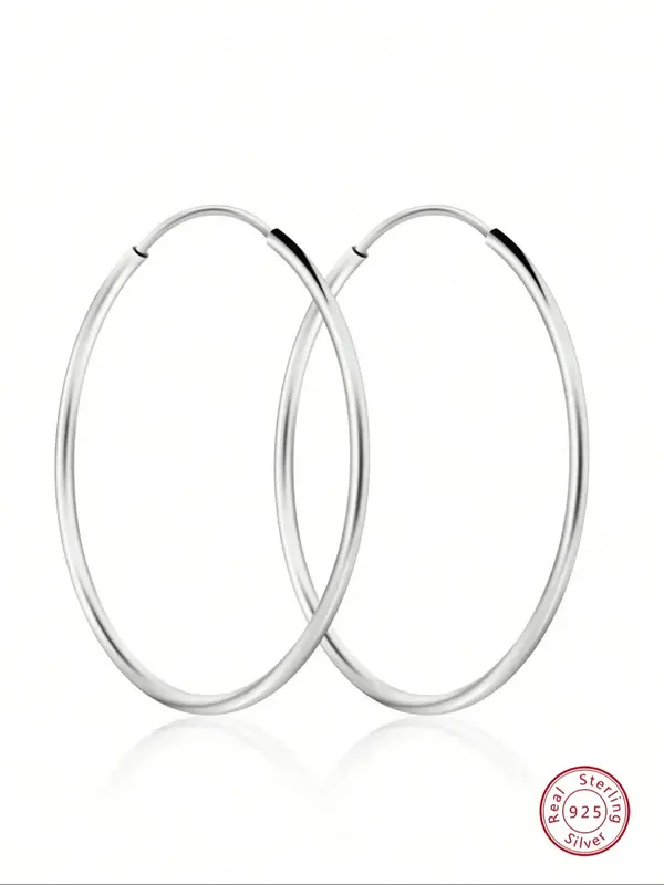 925 Sterling Silver Simple Plain Silver Earrings, Fashionable Earrings for Women, Elegant All-match Fashion Accessories for D...