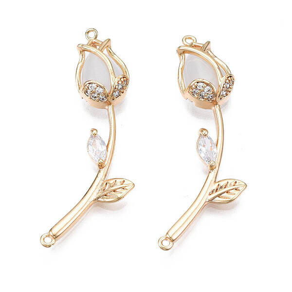 Brass Micro Pave Clear Cubic Zirconia Link Connectors