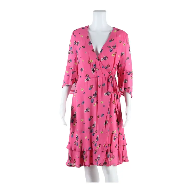 MONSOON Womens Wrap Dress Pink Viscose Floral Short Sleeve Midi UK 12