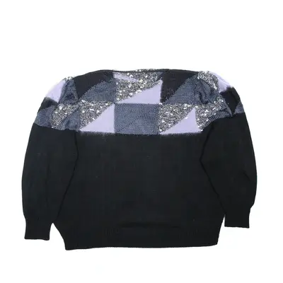 Puffball Shoulder Jumper Black 80s Geometric Short Sleeve Womens L