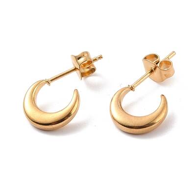 PVD Vacuum Plating 304 Stainless Steel Crescent Moon Stud Earrings for Women