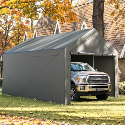 Grezone Carport 10x20ft Heavy Duty Canopy Storage Shed,Portable Garage with Removable Sidewalls & Doors All-Season Tarp for C...