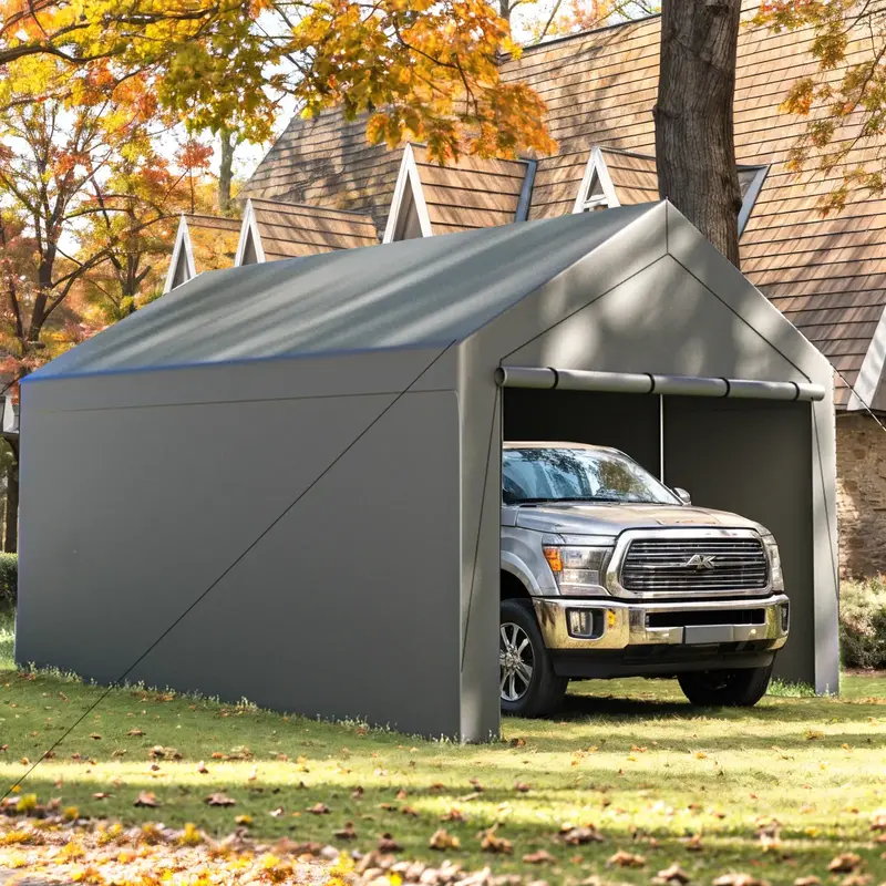 Grezone Carport 10x20ft Heavy Duty Canopy Storage Shed,Portable Garage with Removable Sidewalls & Doors All-Season Tarp for C...