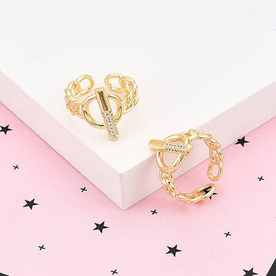 Brass Micro Pave Clear Cubic Zirconia Cuff Rings for Women