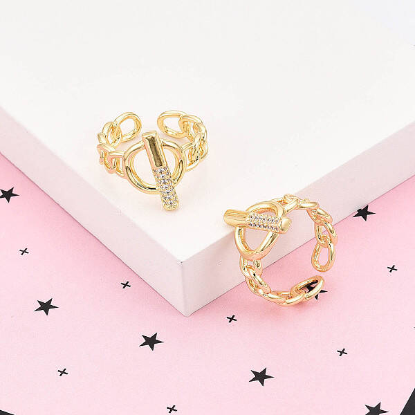 Brass Micro Pave Clear Cubic Zirconia Cuff Rings for Women