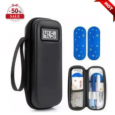 Insulin Cooler Travel Case with Temperature Display - Refrigerated Travel Case Diabetic Travel Case with 2 TSA Approved Ice P...