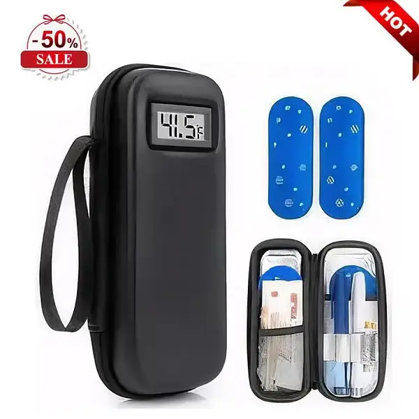 Insulin Cooler Travel Case with Temperature Display - Refrigerated Travel Case Diabetic Travel Case with 2 TSA Approved Ice P...