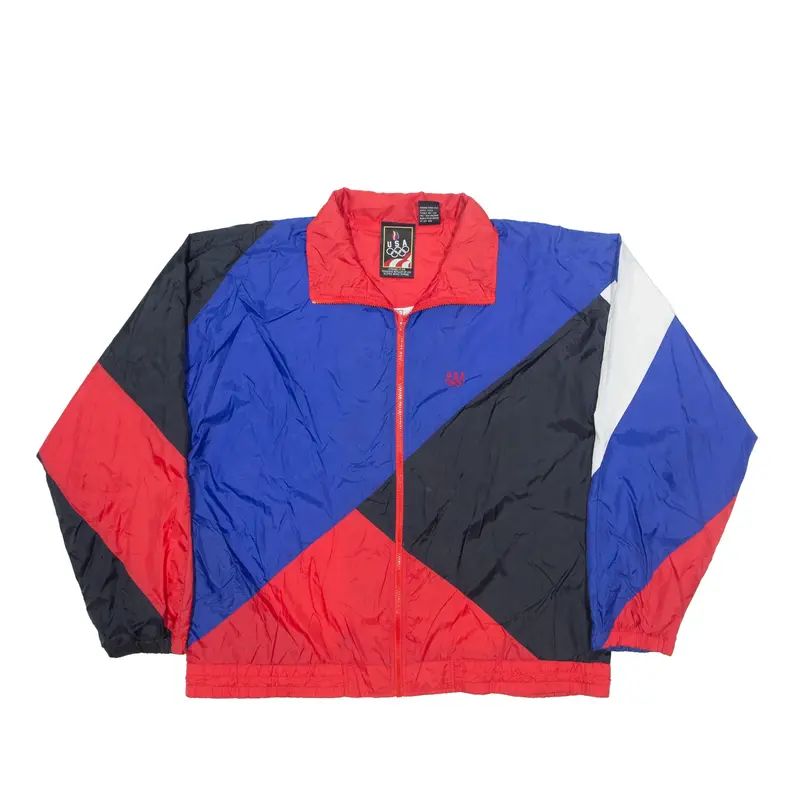 JC PENNY USA Olympic Apparel Shell Jacket Blue 90s Colourblock Mens L