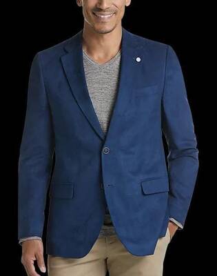 Bright Blue Microsuede Modern Fit Sport Coat