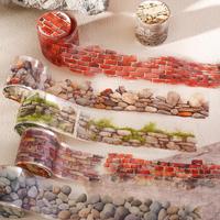 Stone Wall Pattern Washi Tape, 1 Roll Self Adhesive Decorative Tape, DIY Decorative Sticker for Scrapbooking, Journaling, Gif...