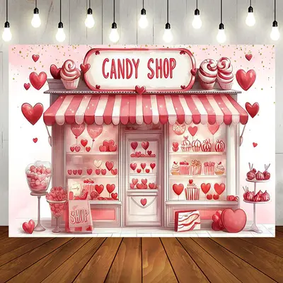 Aperturee Romantic Pink Hearts Candy Shop Birthday Backdrop | Happy Birthday Backdrop | Birthday Curtain Backdrop | Birthday ...