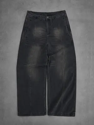 Zipper Fly Wide Leg Jeans High Waist Loose Denim Long Pants with Pocket