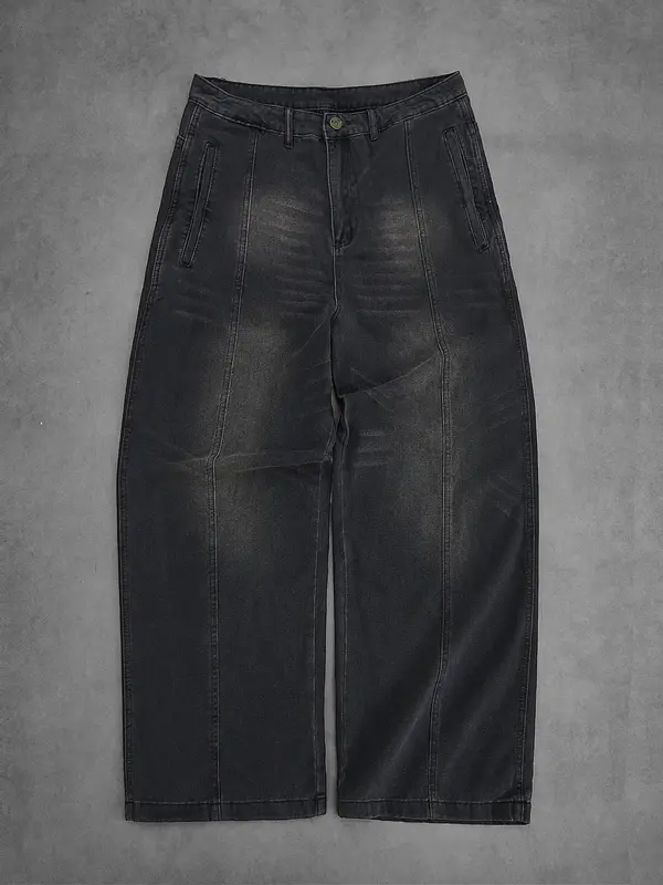Zipper Fly Wide Leg Jeans High Waist Loose Denim Long Pants with Pocket