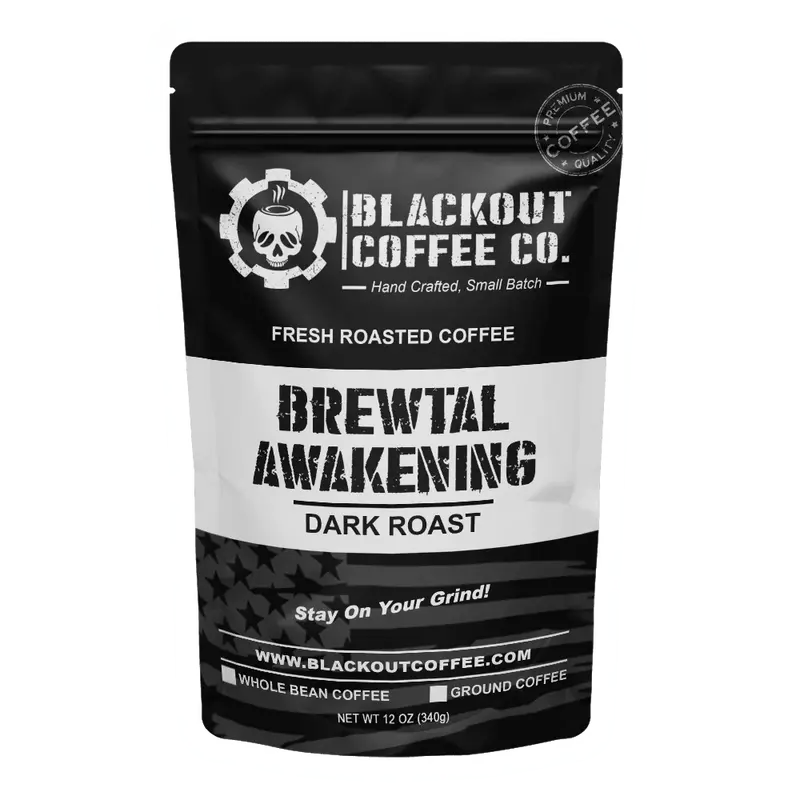 Brewtal Awakening Coffee - Dark Roast - Whole Bean - Ground Coffee - Highly Caffeinated, Ground