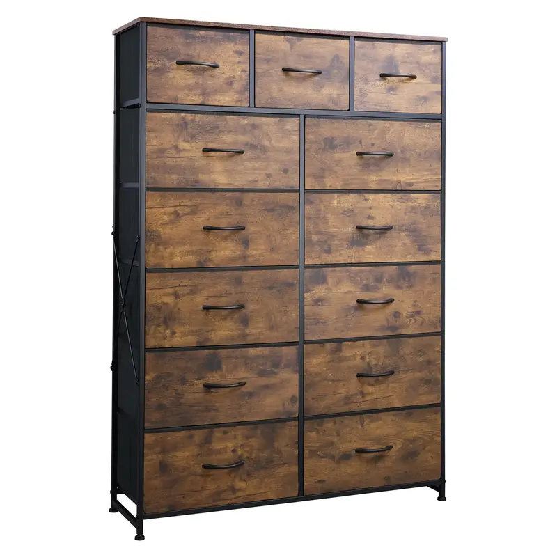 WLIVE 13-Drawer Tall Dresser - Rustic Brown Fabric Storage Cabinet Tower for Bedroom/Closet/Living Room, Steel Frame & Waterp...