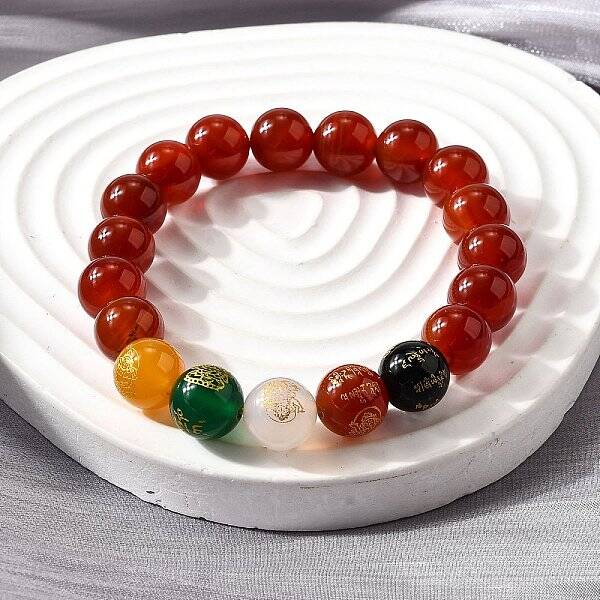 Natural Carnelian Round Beaded Bracelets