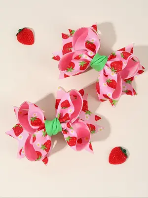 Cute Strawberry Pattern Bow Decor Hair Clip, Fashionable Hair Accessories for Girls, Elegant All-match Fashion Accessories fo...