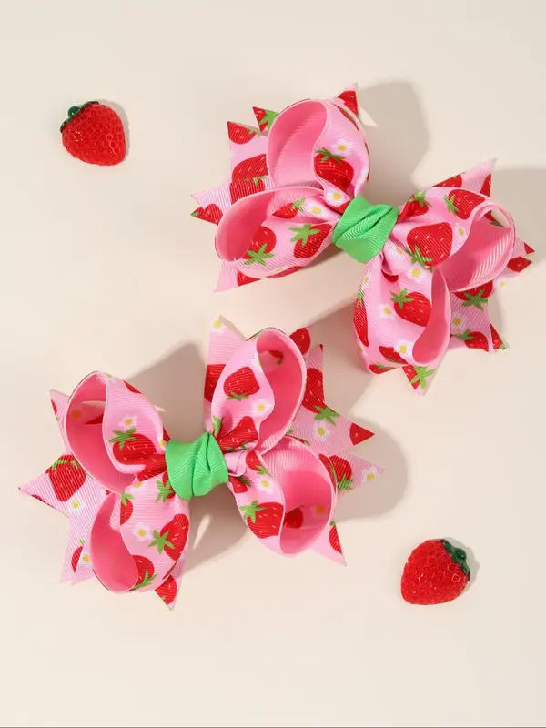 Cute Strawberry Pattern Bow Decor Hair Clip, Fashionable Hair Accessories for Girls, Elegant All-match Fashion Accessories fo...