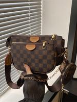 Women's Fashionable Letter & Plaid Pattern Crossbody Bag with Wallet Set, Casual Pu Leather Shoulder Bag for Daily Used, Tren...