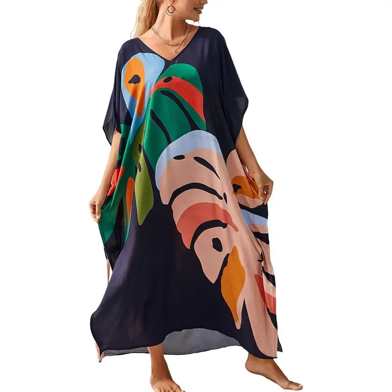 Kaftan Dresses for Women Plus Size Bathing Suit Cover up Vneck Batwing Dress Loose fit Moroccan Caftan mumu Dresses