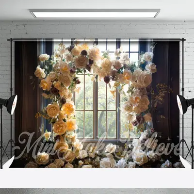 Clear Glass Window White Floral Arch Flower Backdrop - Aperturee