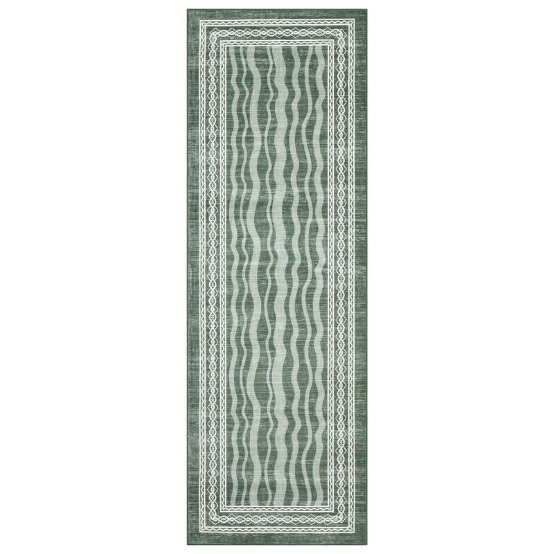Garvee Hallway Runner Rug 2x6 - Non-Slip, Waterproof - Faux Wool, Low Pile, Stain Resistant - Green - Indoor Entryway, Kitche...