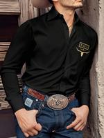 Men's Regular Fit Cowboy Print Long Sleeve Dress Shirt, Casual Business Graphic Top for All Seasons, Shirts for Men, Men's Cl...