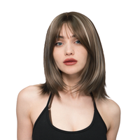 13-Inch Neutral Ash Brown (Grey Highlights) Straight w/ Layered Subtle Flicked Ends Synthetic Wig | 【Heat Resistant】【Ca...