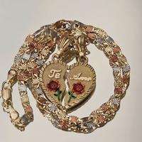 Te Amo Red Rose Heart Pendant with Tricolor 4mm 20-Inch Diamond Cut Style Chain - 14 Karat Gold-Filled for Her