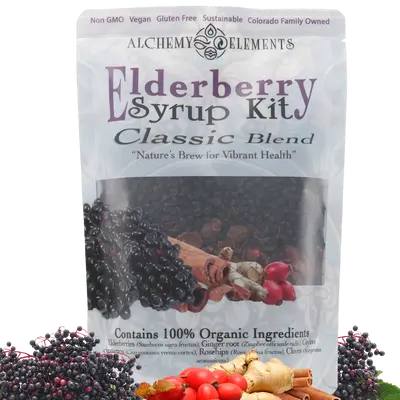 Organic Elderberry Syrup Classic Brew kit by Alchemy Elements 4oz bag makes one quart Beverage Naturals Tea