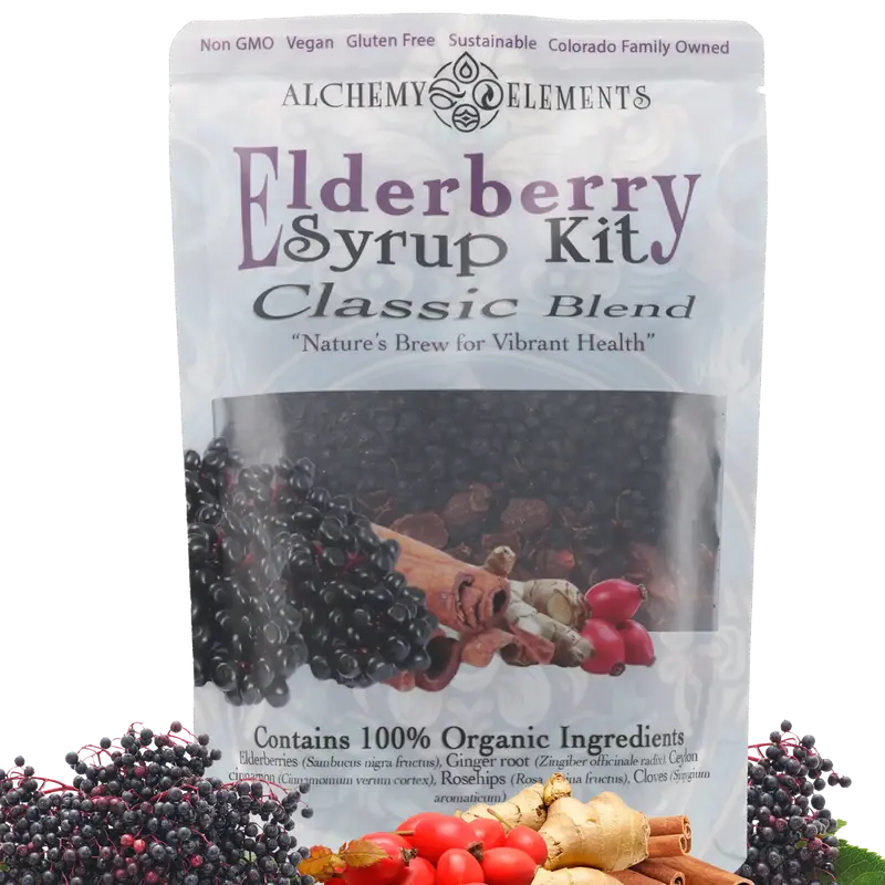 Organic Elderberry Syrup Classic Brew kit by Alchemy Elements 4oz bag makes one quart Beverage Naturals Tea