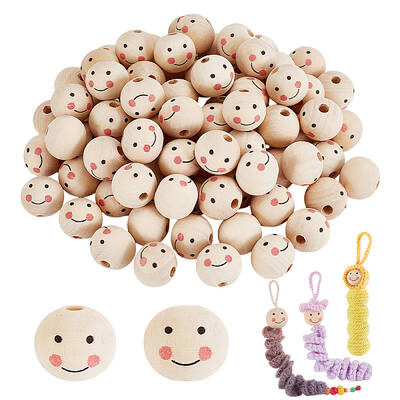 100pcs Natural PapayaWhip Color Smile Face Ball Wood Beads Spacer Beads for DIY Jewelry Bracelet Necklace Making
