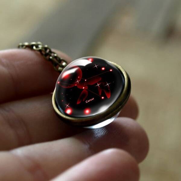 Double Glass Round with Constellation Pendant Alloy Chain Necklaces
